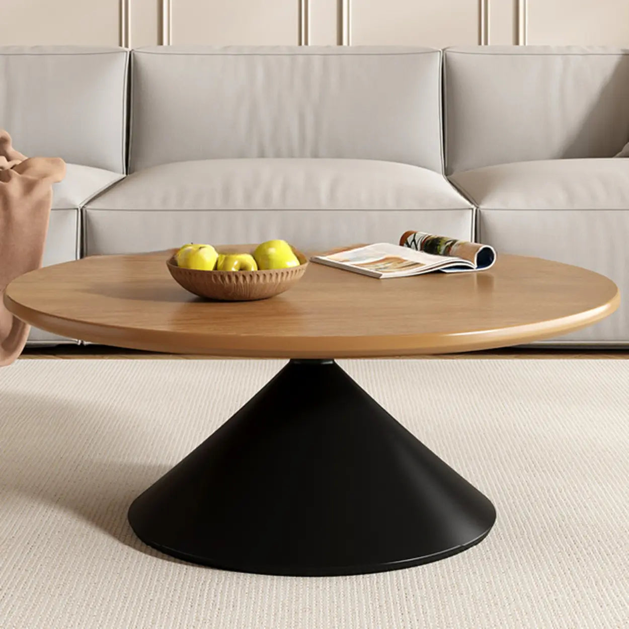 Modern Round Wood Top White Base Coffee Table Set — White / Natural Finish