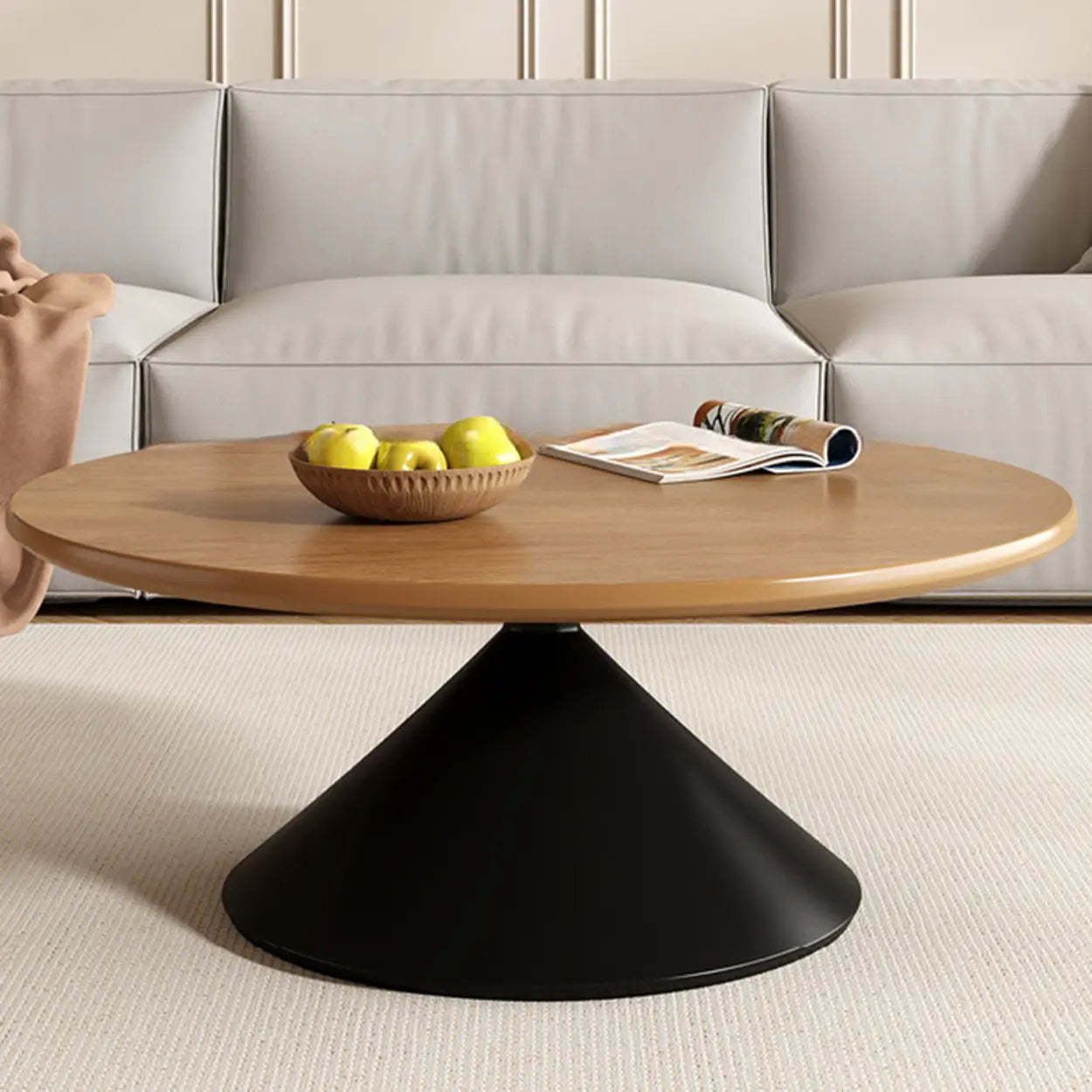 Modern Round Wood Top White Base Coffee Table Set — White / Natural Finish