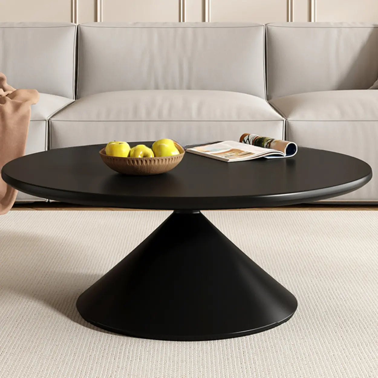 Modern Round Wood Top White Base Coffee Table Set — White / Natural Finish