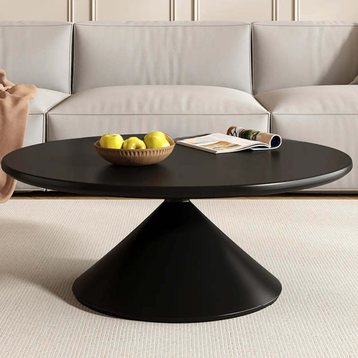 Modern Round Wood Top White Base Coffee Table Set — White / Natural Finish