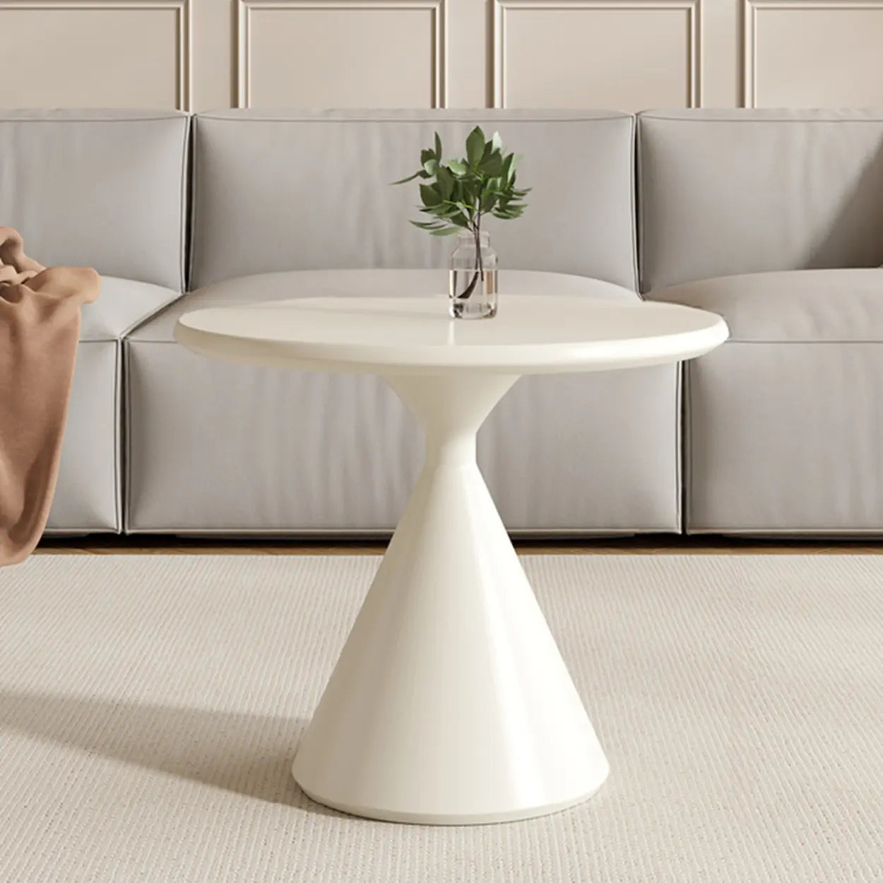 Modern Round Wood Top White Base Coffee Table Set