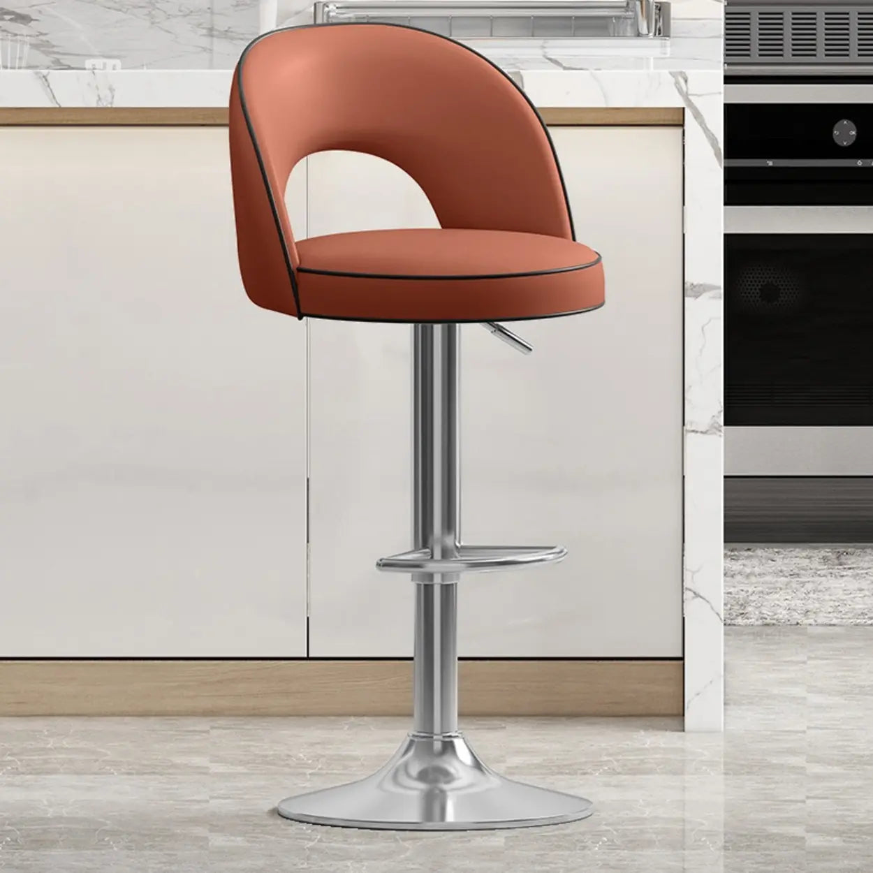 Dark Brown Round Adjustable Swivel Bar Stool — Beige/ Gray / Black