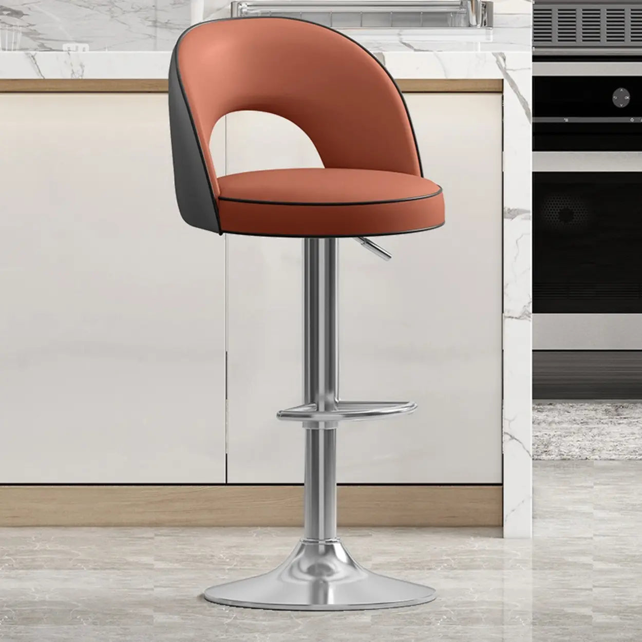 Dark Brown Round Adjustable Swivel Bar Stool — Beige/ Gray / Gold