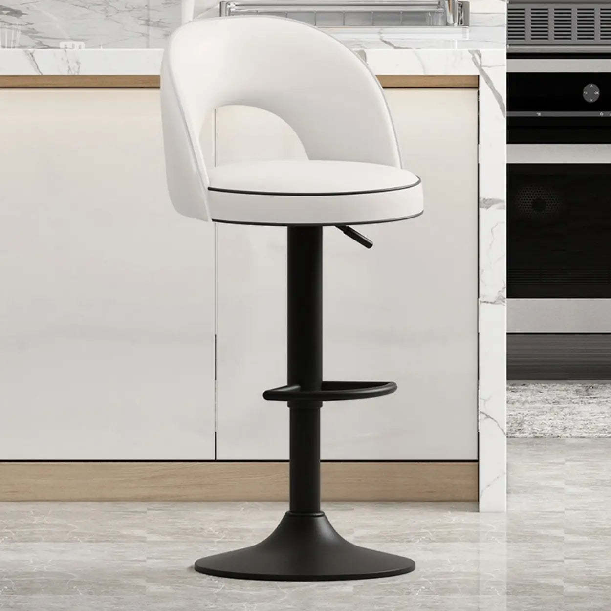 Lighom round dark metal bar & counter stools for kitchen — Beige / Black