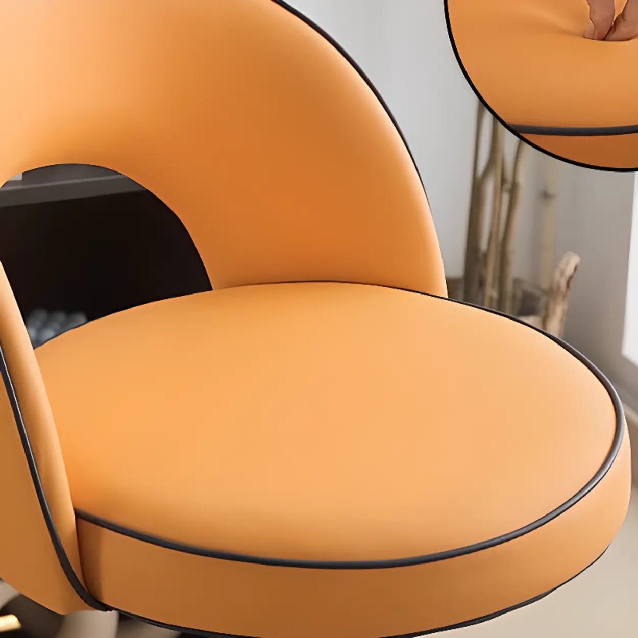 Dark Brown Round Adjustable Swivel Bar Stool — Orange / Black