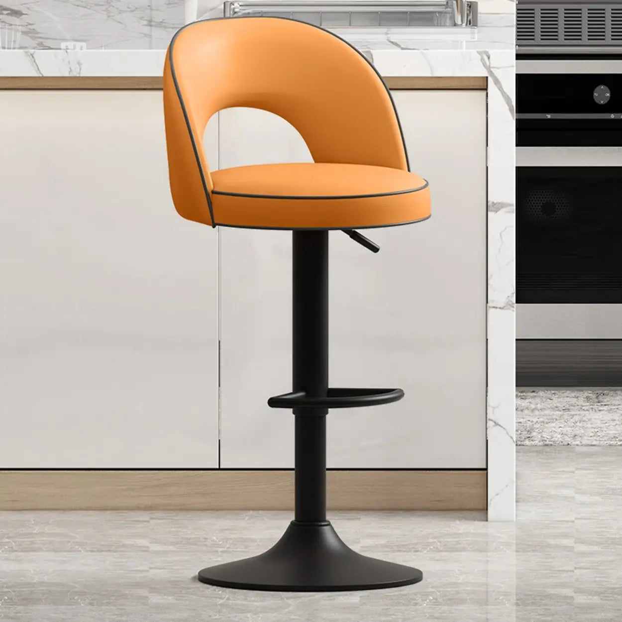 Dark Brown Round Adjustable Swivel Bar Stool — Orange / Gold