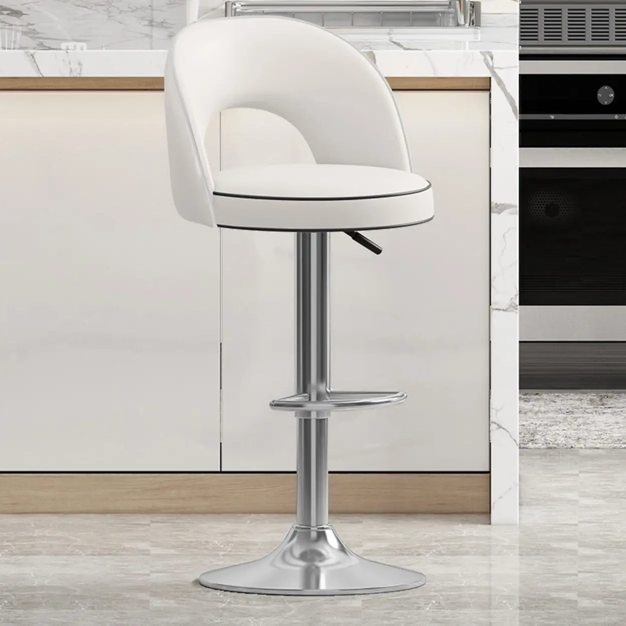 Dark Brown Round Adjustable Swivel Bar Stool — Beige / Gold