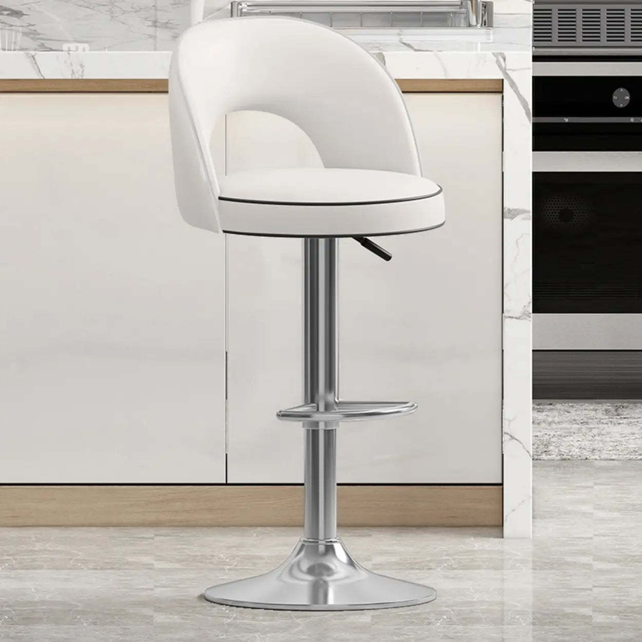 Dark Brown Round Adjustable Swivel Bar Stool — Beige / Gold