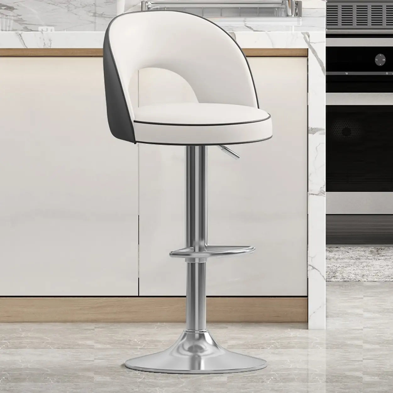 Dark Brown Round Adjustable Swivel Bar Stool — Beige / Silver