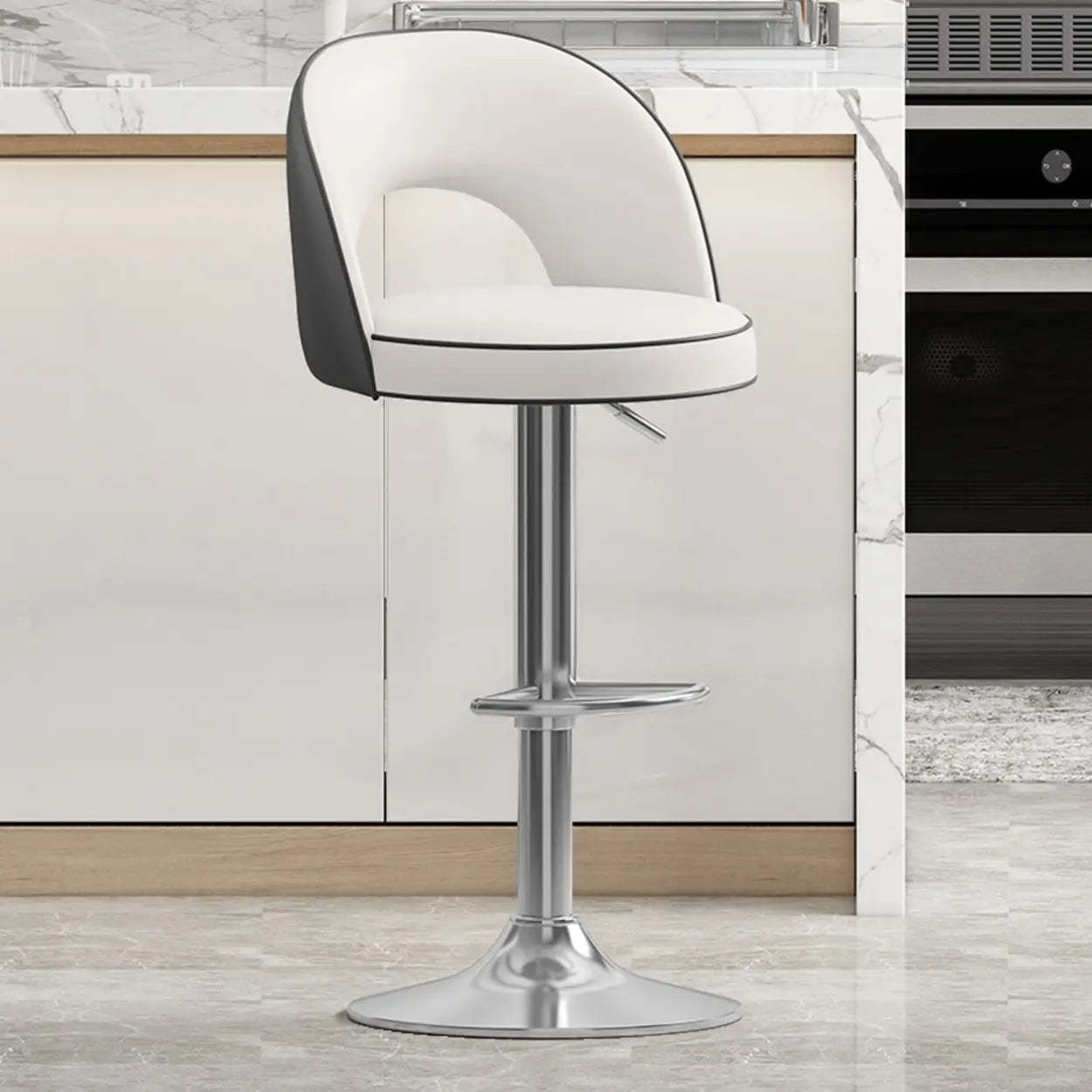 Dark Brown Round Adjustable Swivel Bar Stool — Beige / Silver