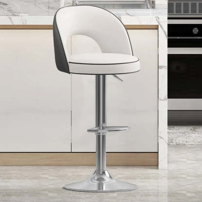 Dark Brown Round Adjustable Swivel Bar Stool — Beige / Silver