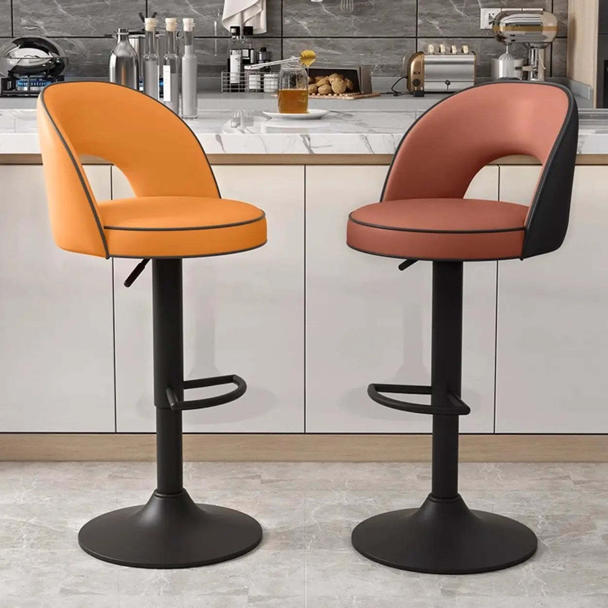 Dark Brown Round Adjustable Swivel Bar Stool — Brown / Black