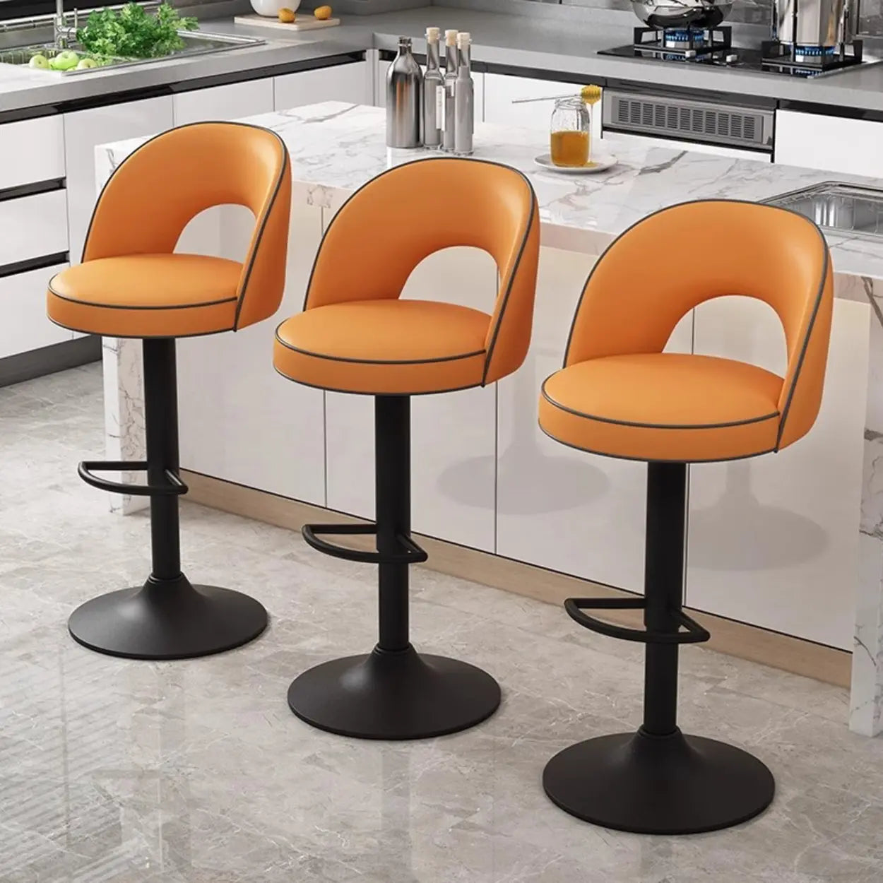 Dark Brown Round Adjustable Swivel Bar Stool — Brown / Gold