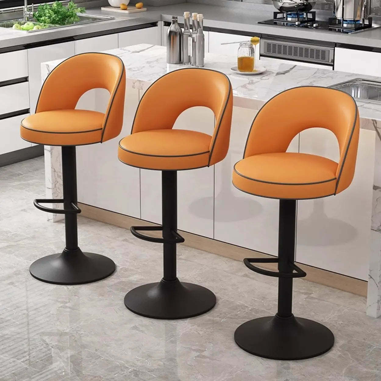 Dark Brown Round Adjustable Swivel Bar Stool — Brown / Gold
