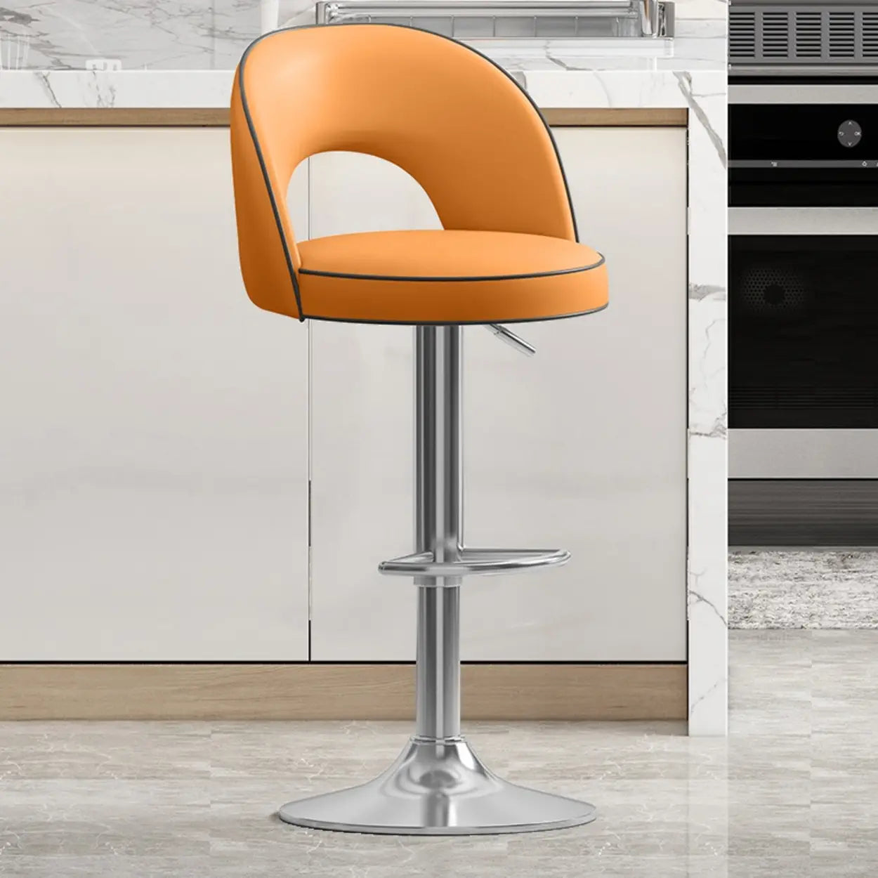 Dark Brown Round Adjustable Swivel Bar Stool — Brown / Silver