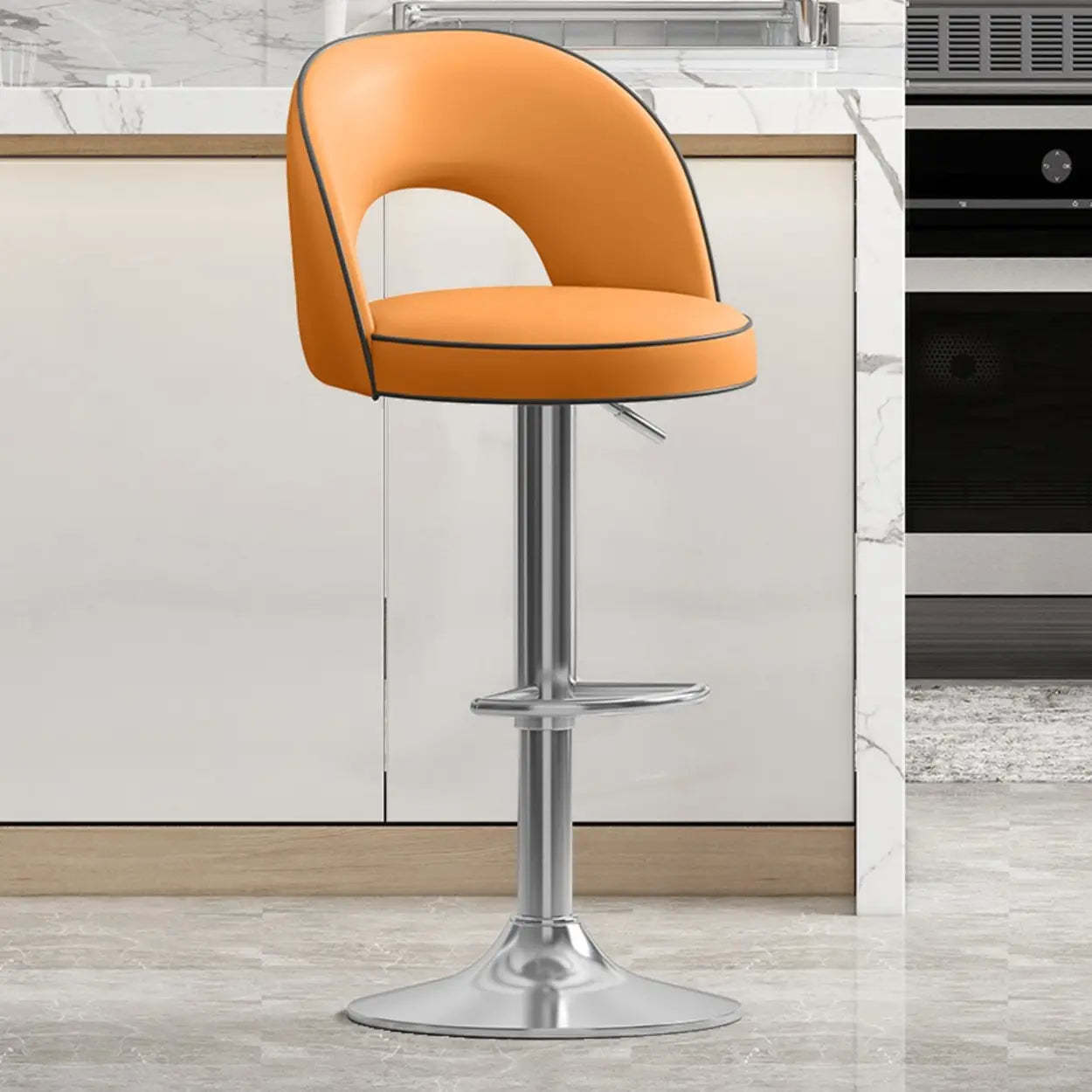 Dark Brown Round Adjustable Swivel Bar Stool — Brown / Silver