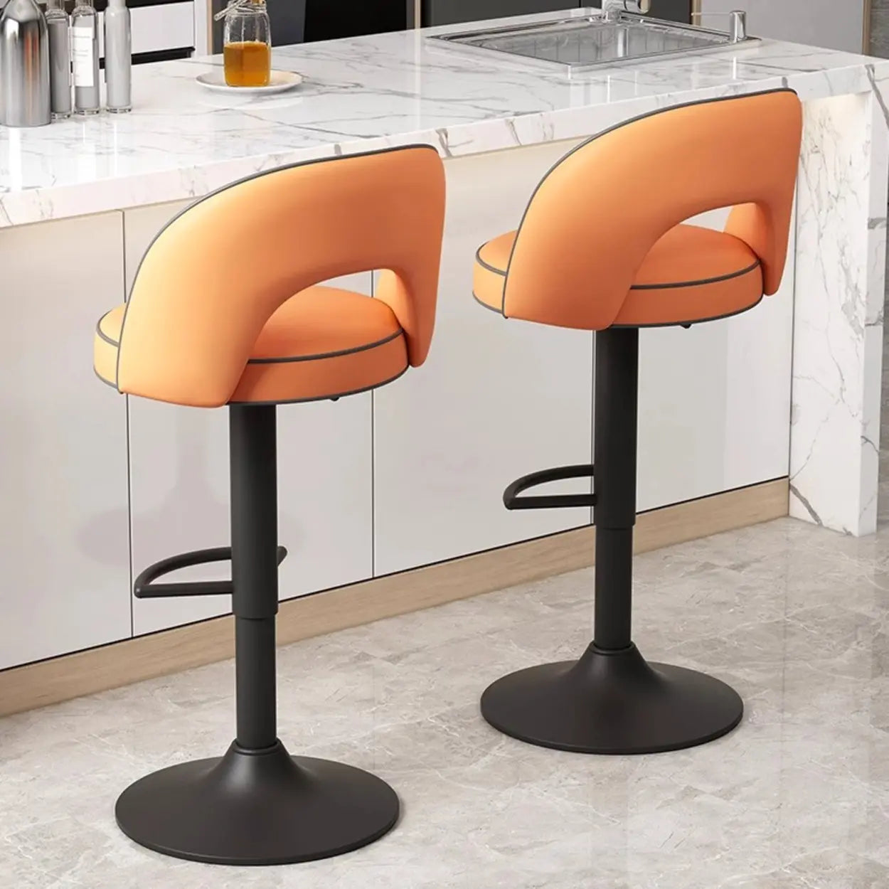Dark Brown Round Adjustable Swivel Bar Stool — Brown-Grey / Gold