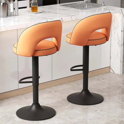 Dark Brown Round Adjustable Swivel Bar Stool — Brown-Grey / Gold