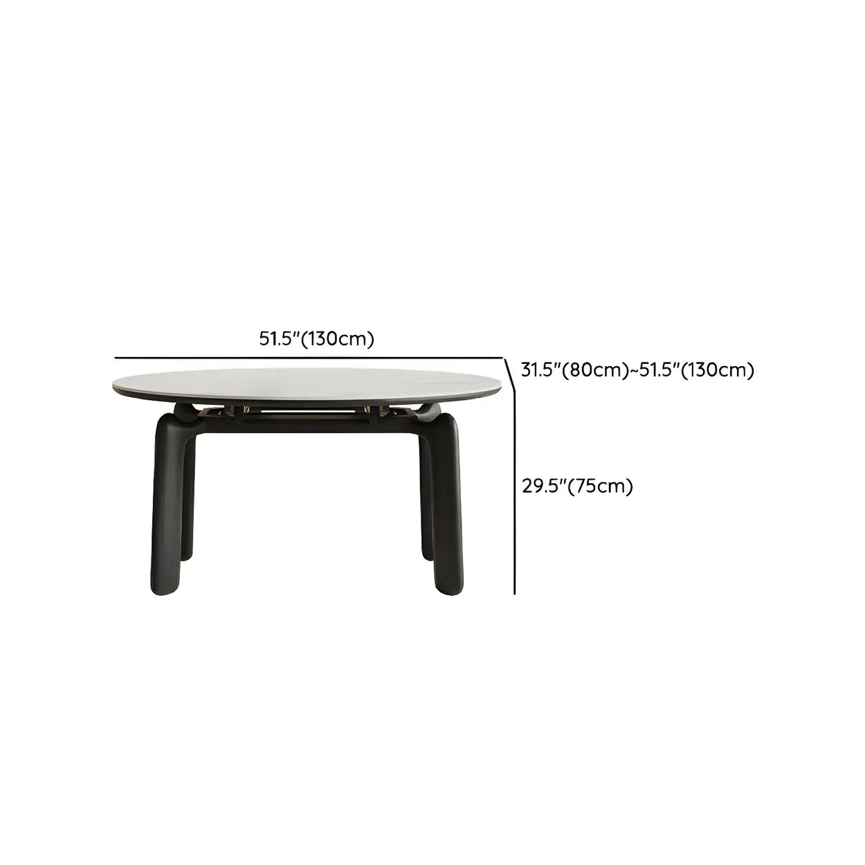 Modern Round Stone Black and White Extendable Dining Table