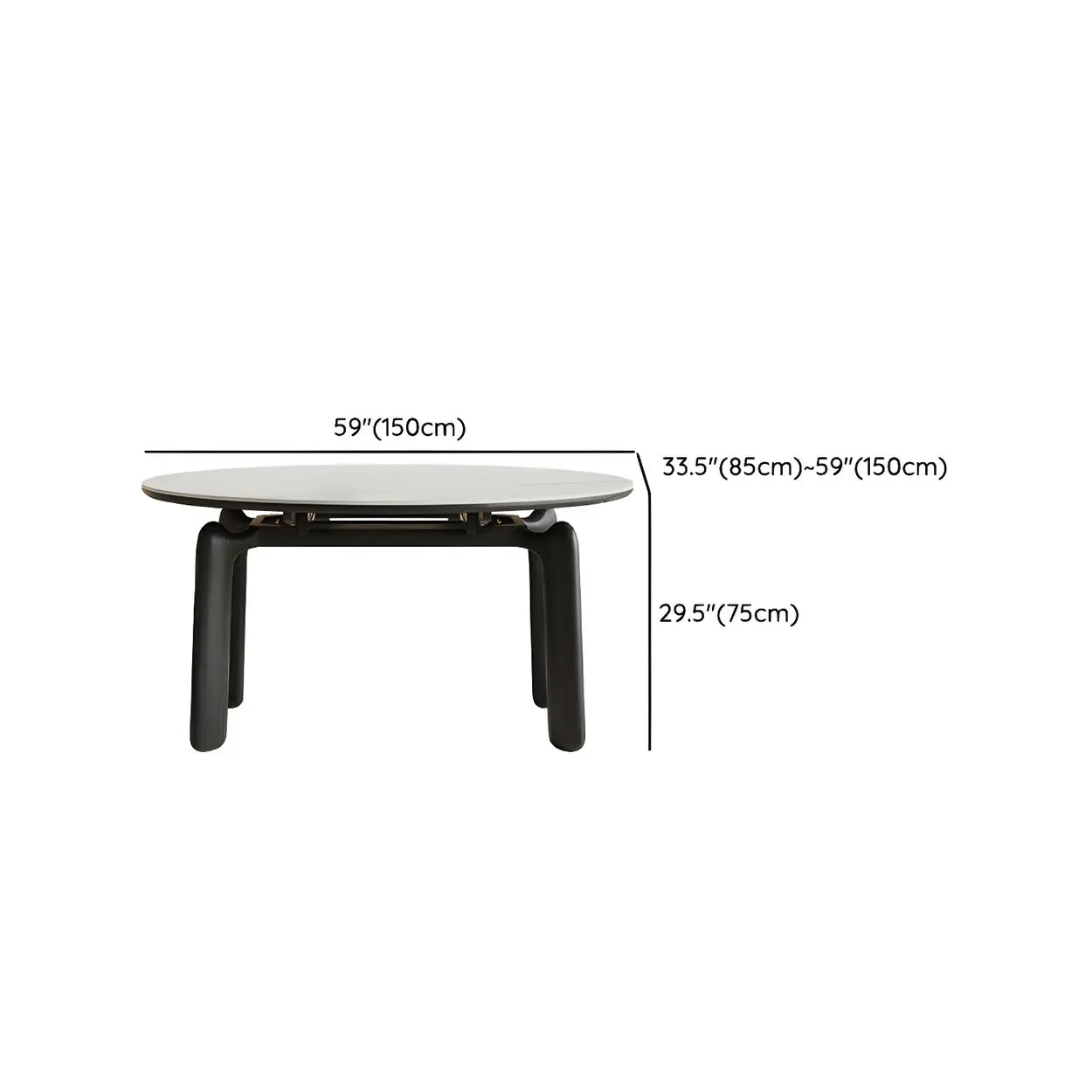 Modern Round Stone Black and White Extendable Dining Table