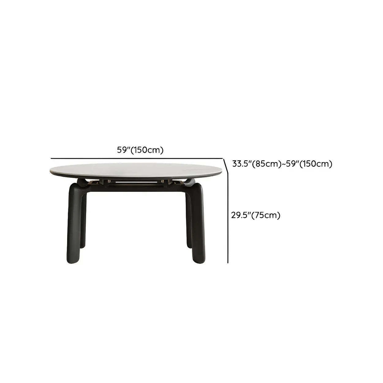 Modern Round Stone Black and White Extendable Dining Table