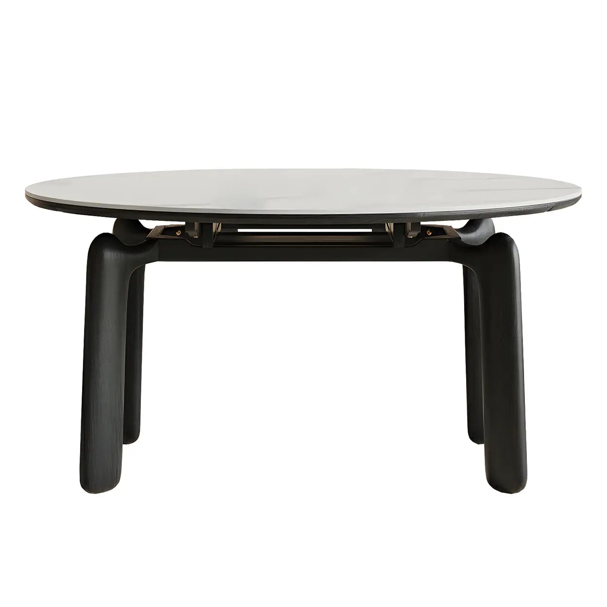 Modern Round Stone Black and White Extendable Dining Table