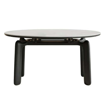 Modern Round Stone Black and White Extendable Dining Table