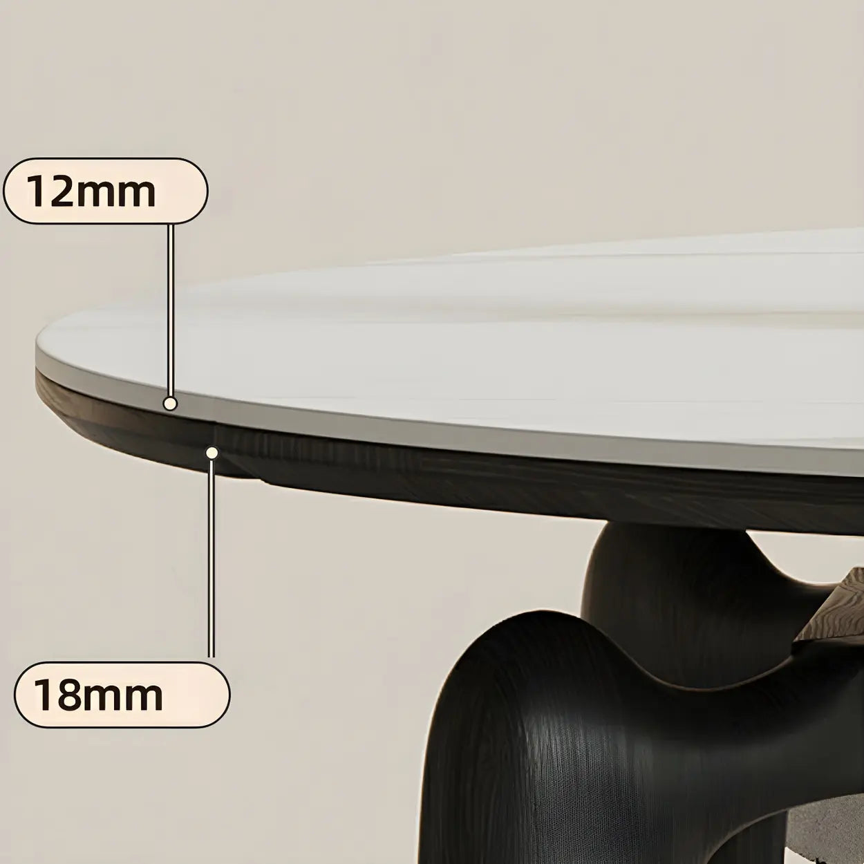 Modern Round Stone Black and White Extendable Dining Table