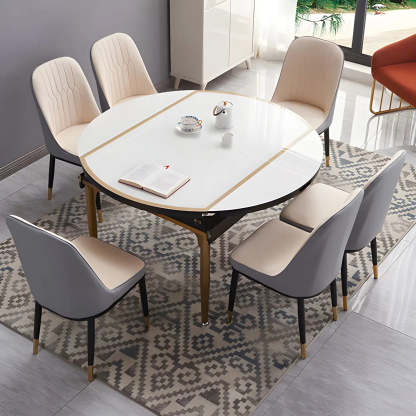 Modern Round White Glass Drop-Leaf Dining Table