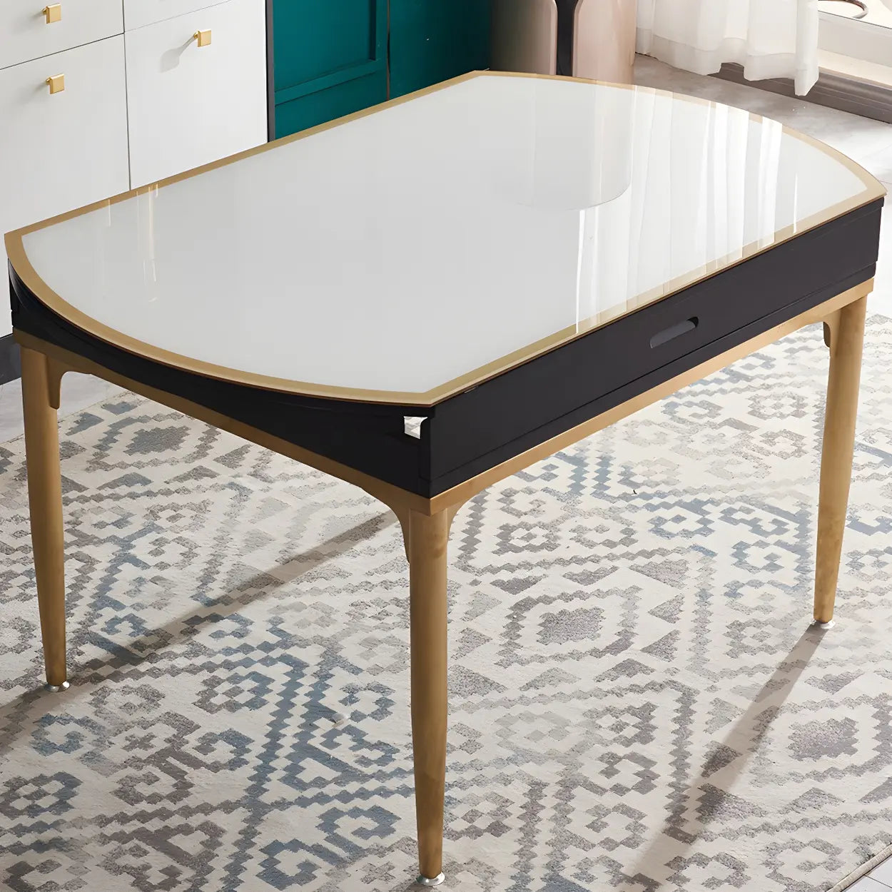 Modern Round White Glass Drop-Leaf Dining Table — Table Only