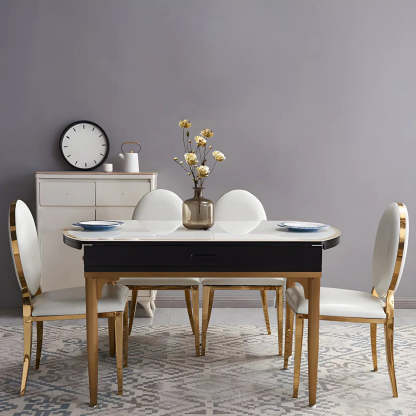 Modern Round White Glass Drop-Leaf Dining Table