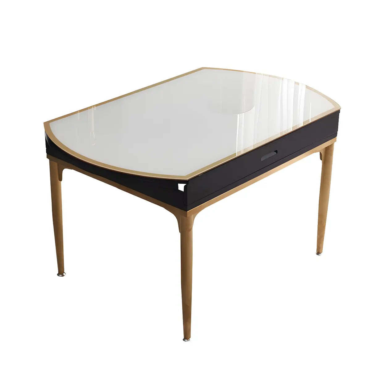 Modern Round White Glass Drop-Leaf Dining Table
