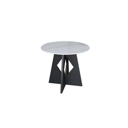 Modern Round Glass Side Table with Metal Base — Black
