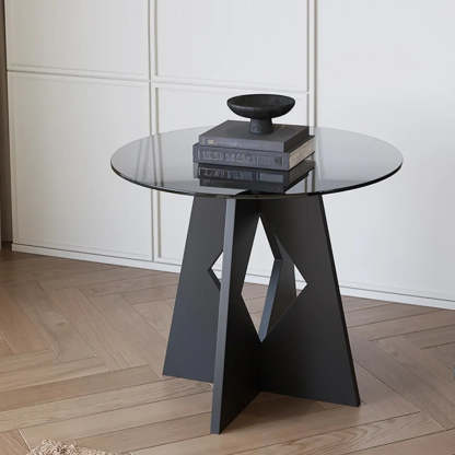 Modern Round Glass Side Table with Metal Base — Gray