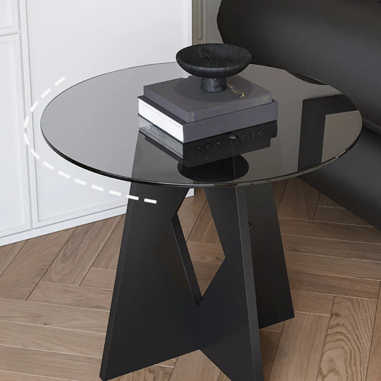 Modern Round Glass Side Table with Metal Base — Tawny