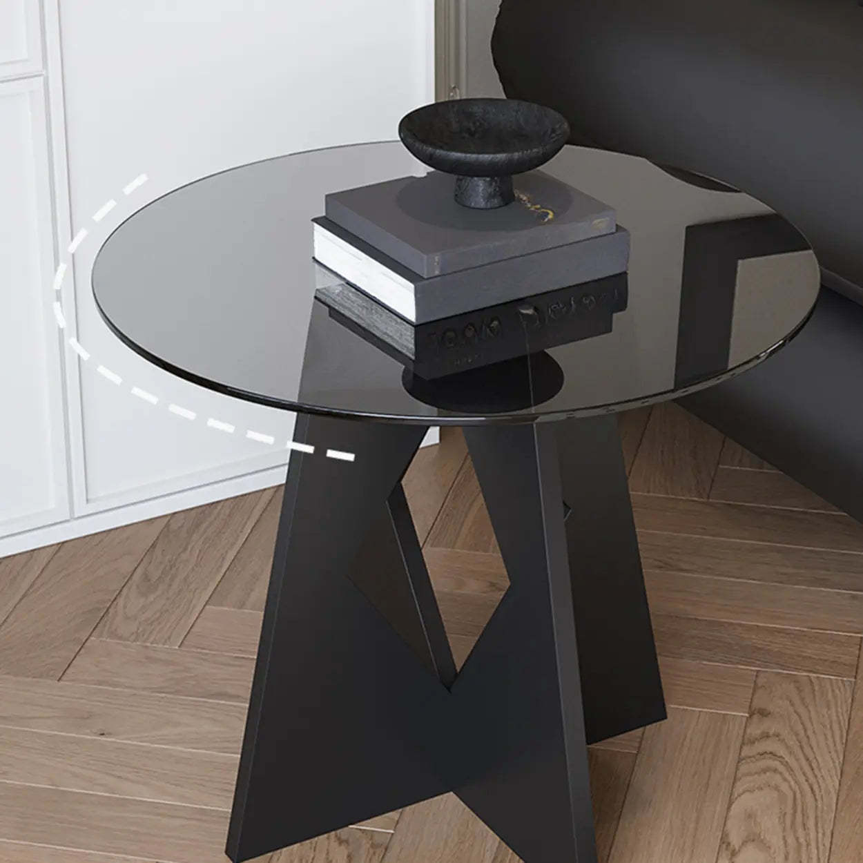 Modern Round Glass Side Table with Metal Base — Tawny