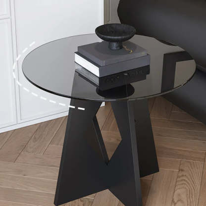 Modern Round Glass Side Table with Metal Base — Tawny
