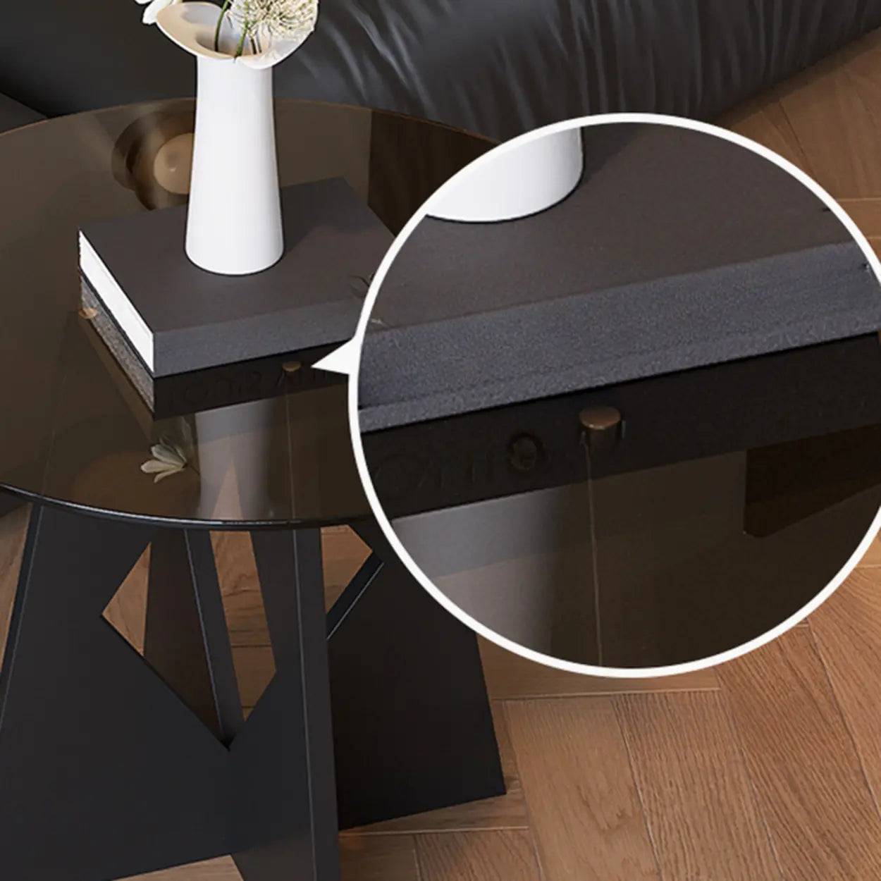 Modern Round Glass Side Table with Metal Base