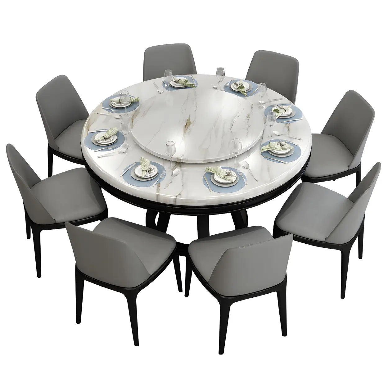 Round Marble Dining Table — Black / Table Only