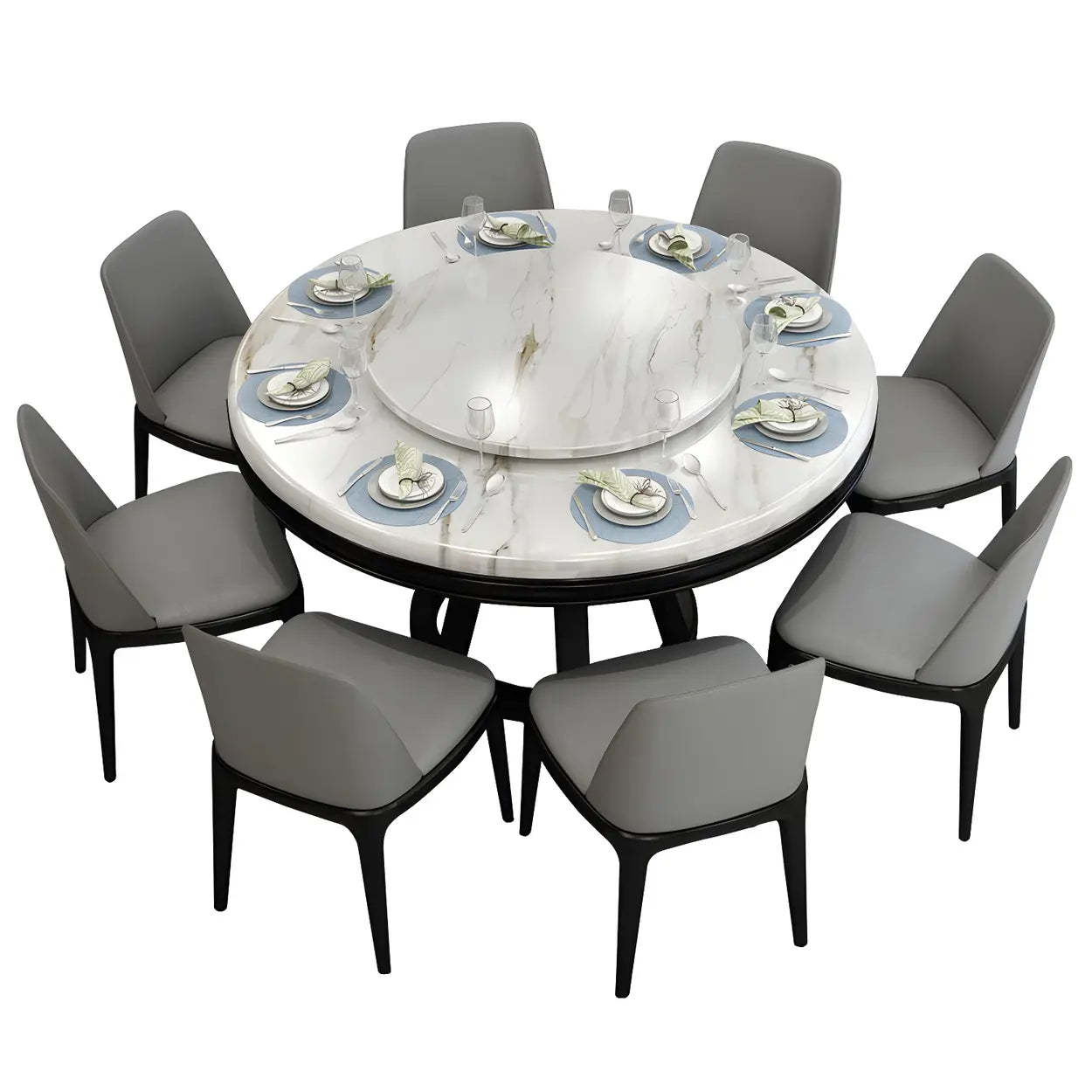 Lighom modern round marble dining tables — 47.2"L x 47.2"W x 29.5"H / Black