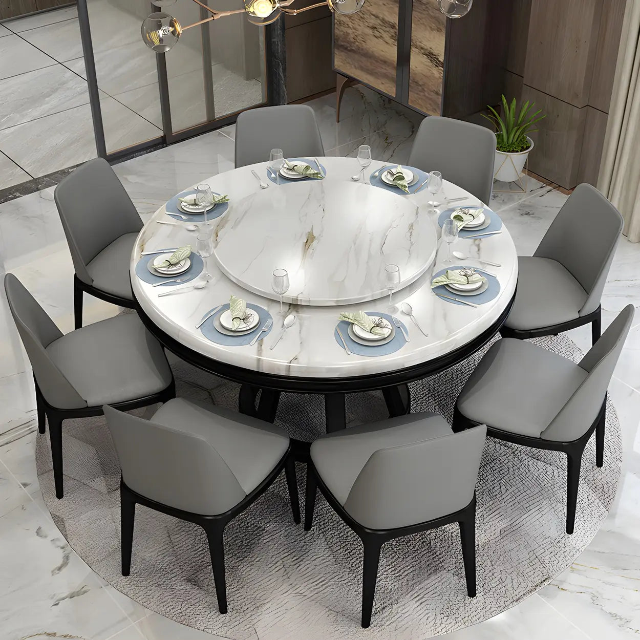 Round Marble Dining Table — Natural Finish / Table Only