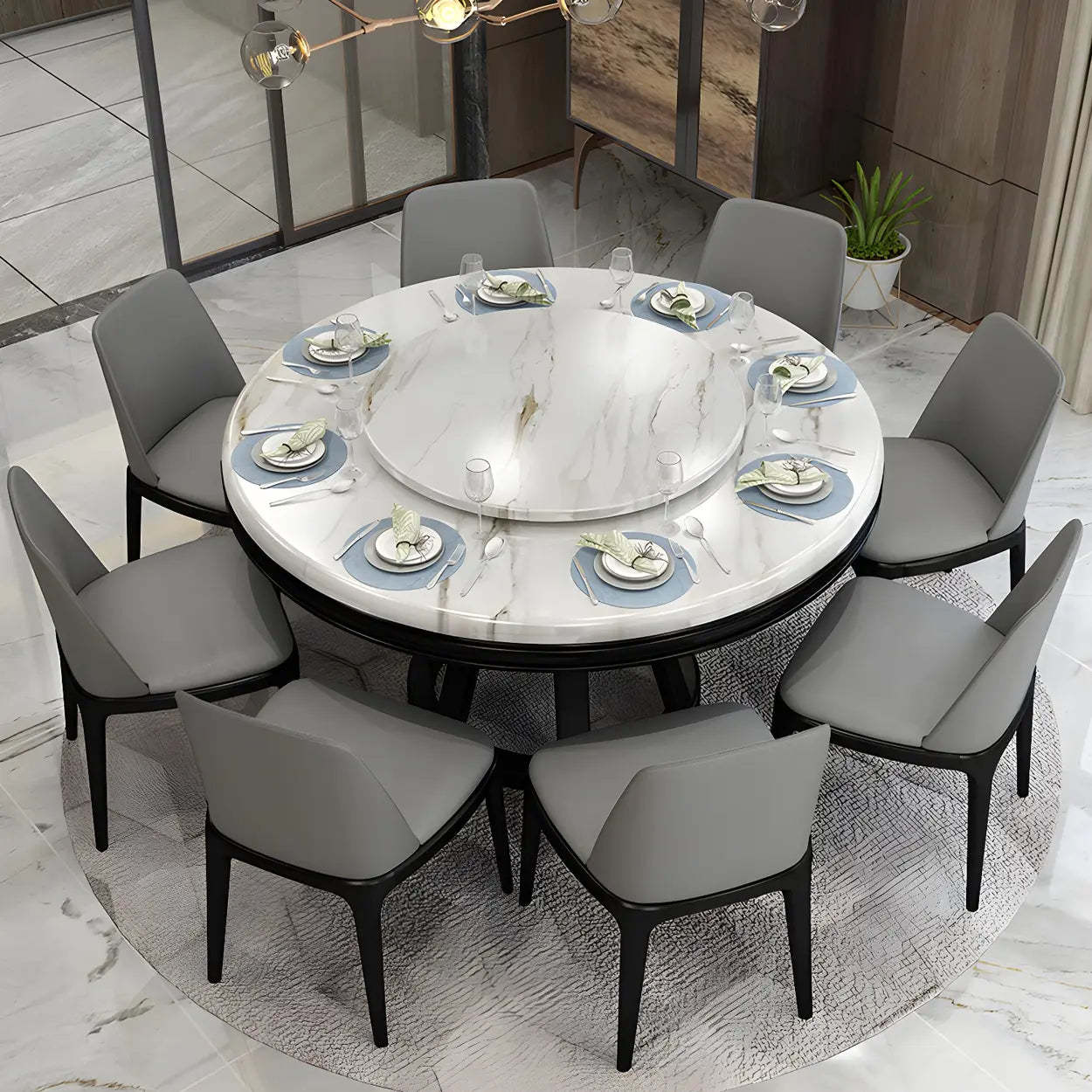 Round Marble Dining Table — Natural Finish / Table Only