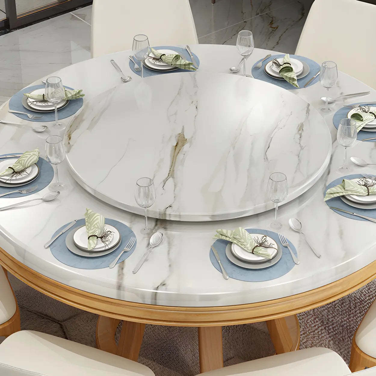 Round Marble Dining Table — Natural Finish / Table Only