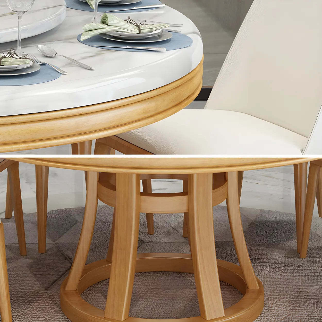 Round Marble Dining Table — Natural Finish / Table Only