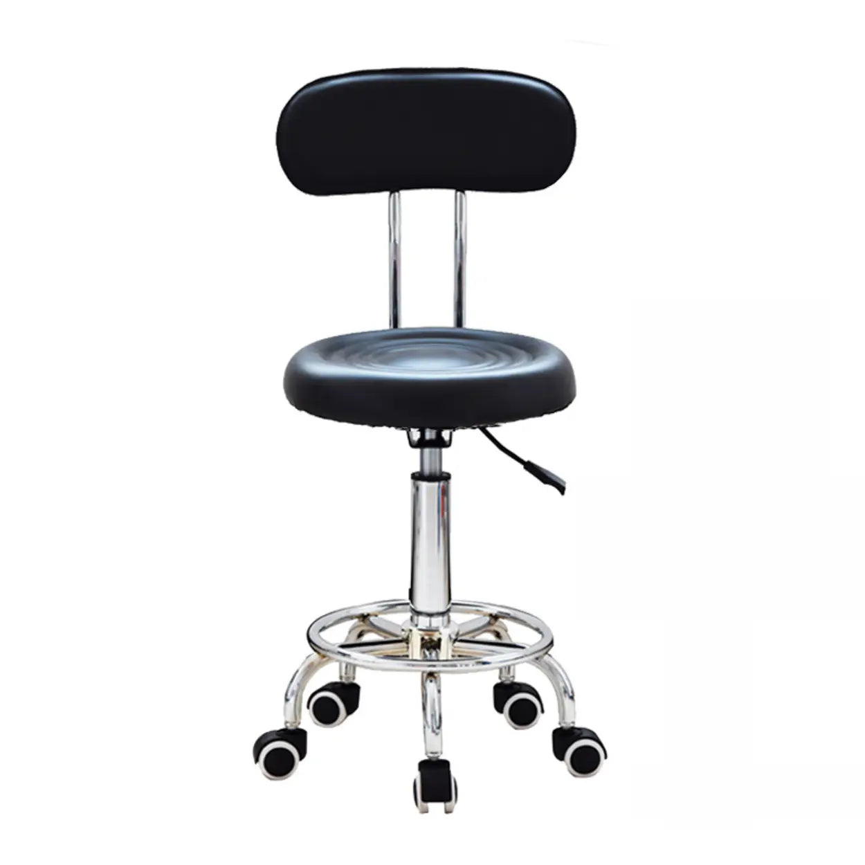 Modern Round Black Leather Adjustable Stool — Black / 5 Legs / With Back