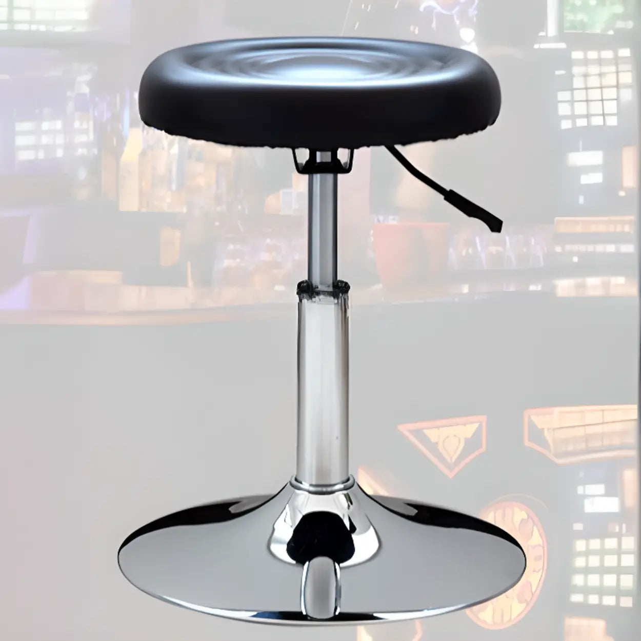 Modern Round Black Leather Adjustable Stool