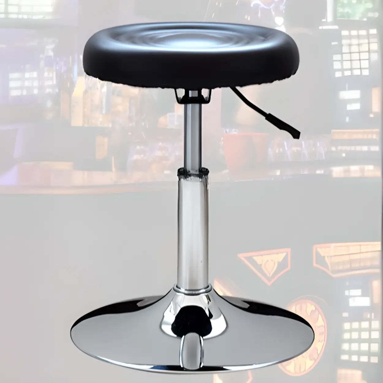 Modern Round Black Leather Adjustable Stool