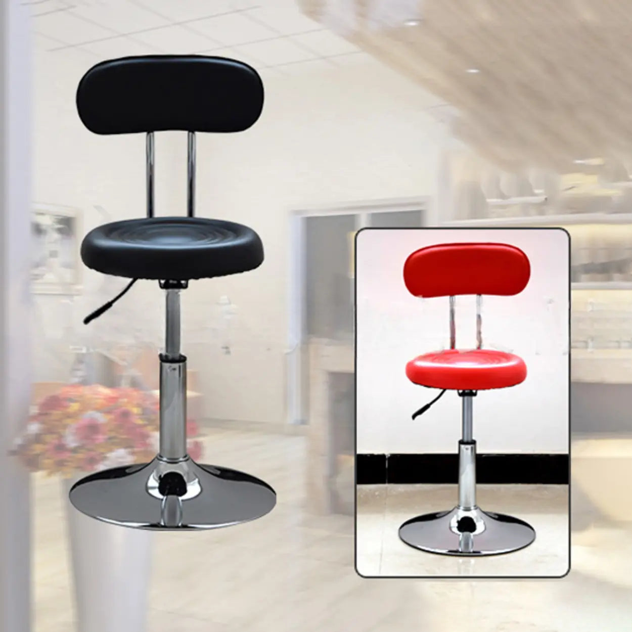 Modern Round Black Leather Adjustable Stool