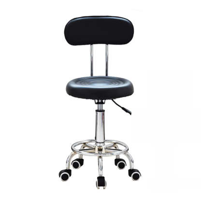 Modern Round Black Leather Adjustable Stool — Black / 5 Legs / With Back