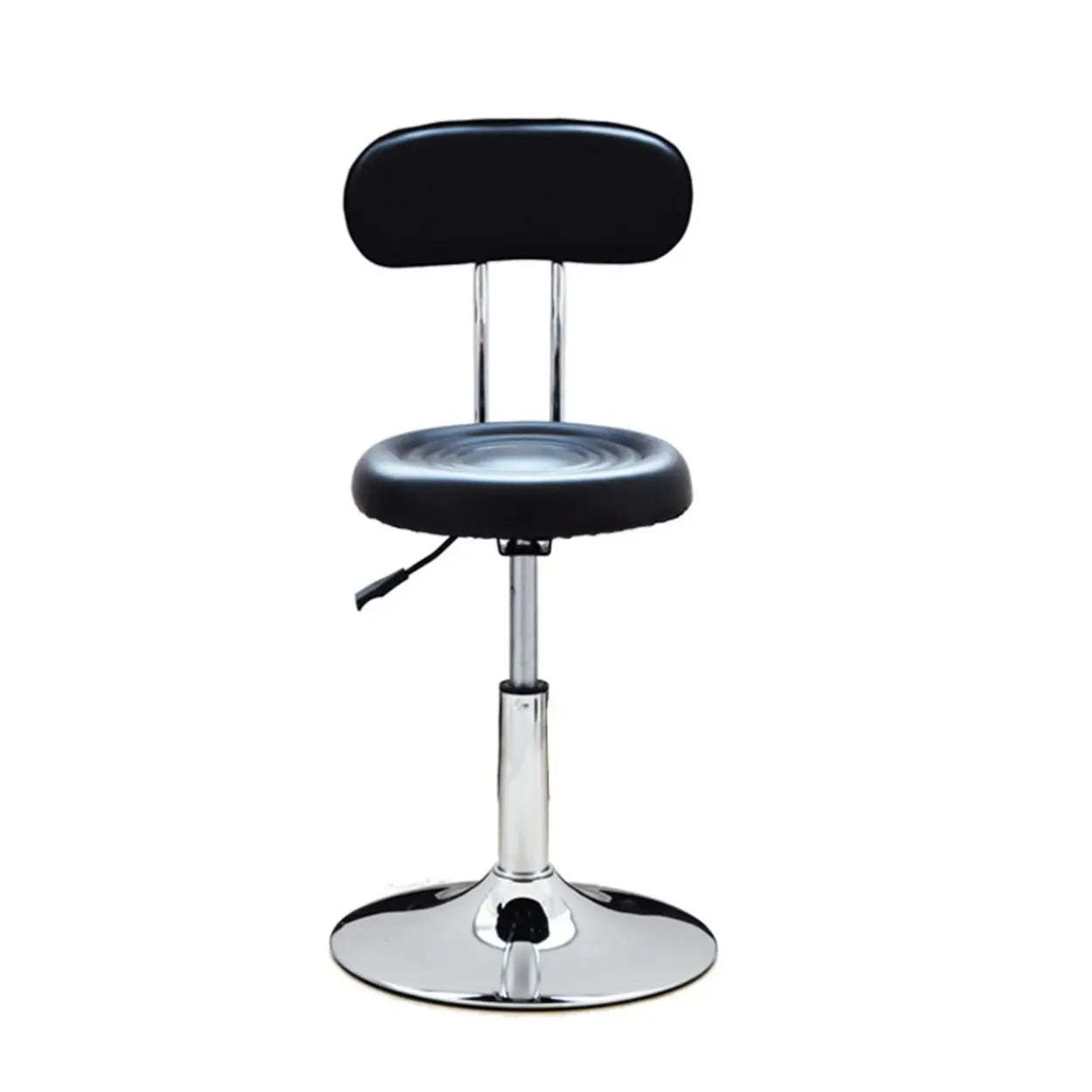 Modern Round Black Leather Adjustable Stool — Black / Round Base / With Back